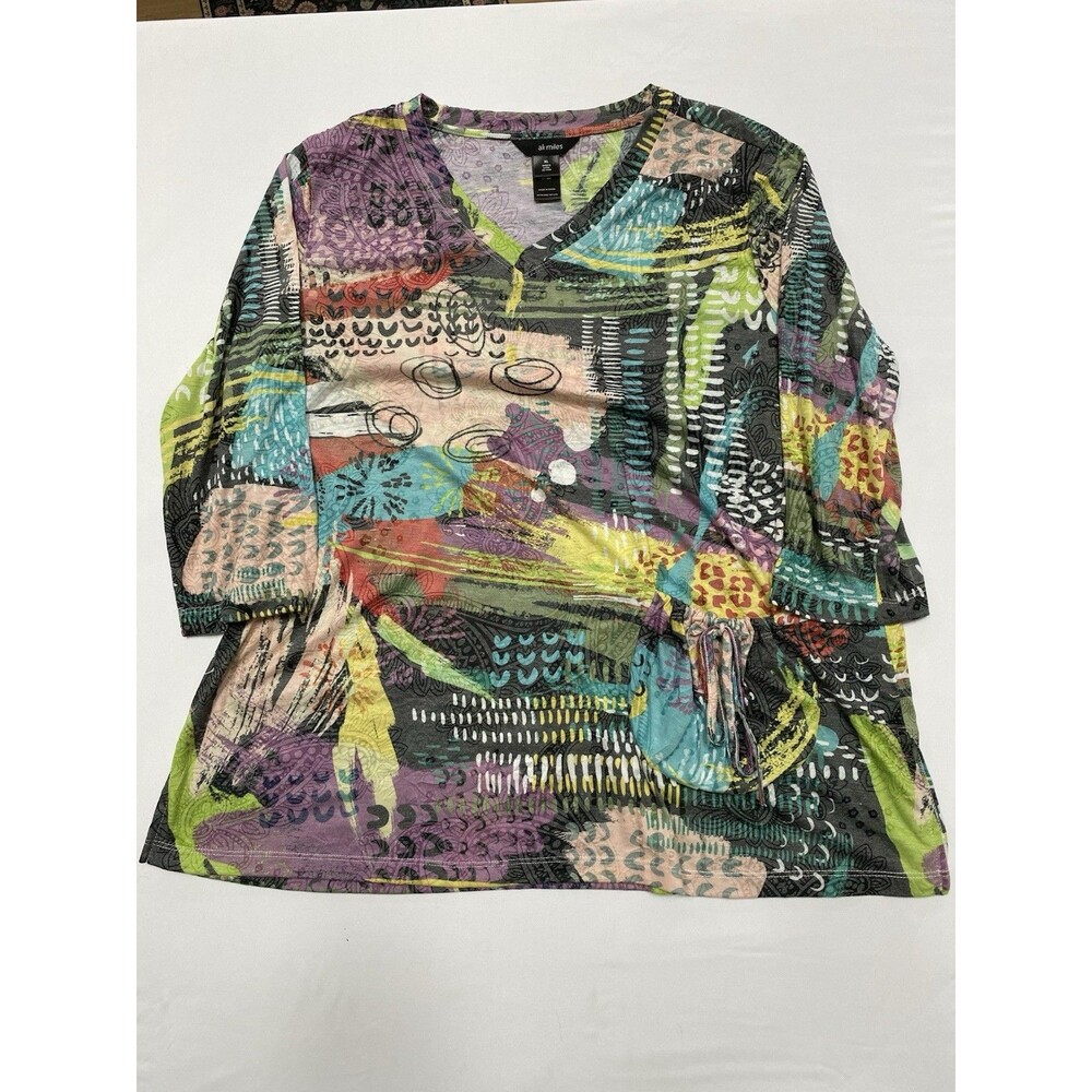 Ali Miles Abstract Mixed-Media Print Cinch-Side Top